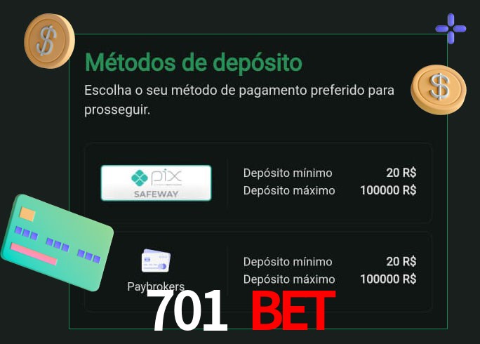 O cassino 701 bet oferece uma grande variedade de métodos de pagamento